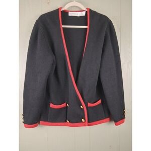 VINTAGE Robert Scott 100% Wool Cardigan Sweater Women 40 Double Breasted Pockets